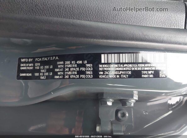 ZACCJBAB3JPH11130 2018 JEEP RENEGADE Gray 