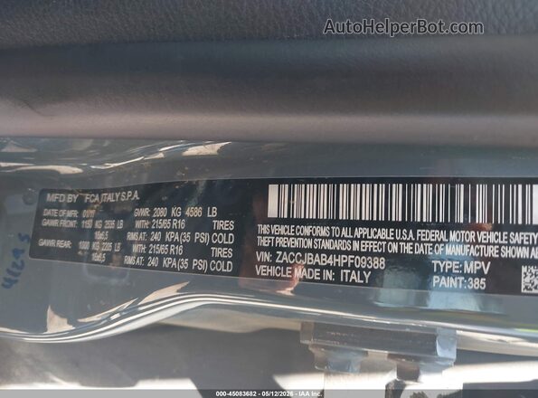 ZACCJBAB4HPF09388 2017 JEEP RENEGADE Gray 
