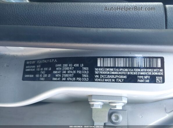 ZACCJBAB6JPH38046 2018 JEEP RENEGADE Silver Engine compartment view