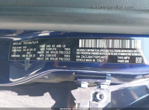 ZACCJBAT7GPE34872 2016 JEEP RENEGADE Blue Widok komory silnika