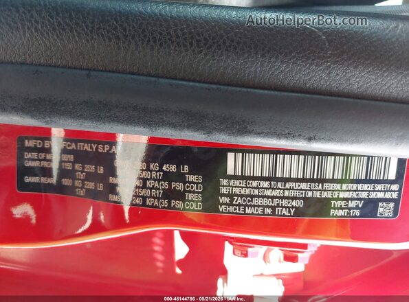 ZACCJBBB0JPH82400 2018 JEEP RENEGADE Red ძრავის განყოფილების ხედი