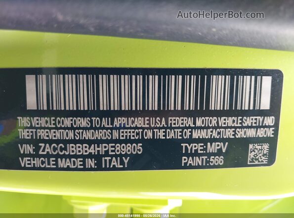 ZACCJBBB4HPE89805 2017 JEEP RENEGADE Yellow Vista del compartimento del motor