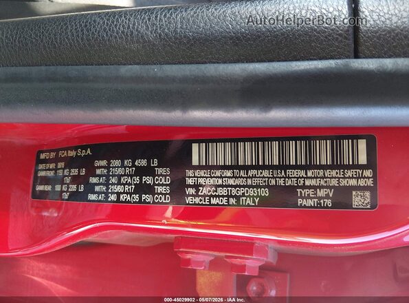 ZACCJBBT8GPD93103 2016 JEEP RENEGADE Red ძრავის განყოფილების ხედი