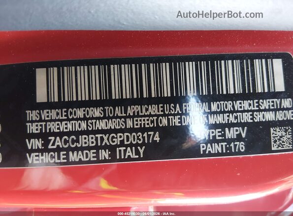 ZACCJBBTXGPD03174 2016 JEEP RENEGADE Красный Вид подкапотного пространства