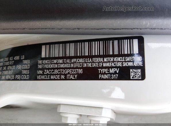 ZACCJBCT2GPE22786 2016 JEEP RENEGADE White 