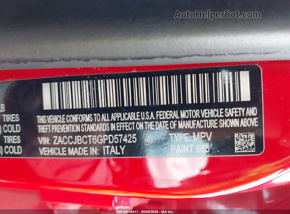 ZACCJBCT6GPD57425 2016 JEEP RENEGADE Красный Вид подкапотного пространства