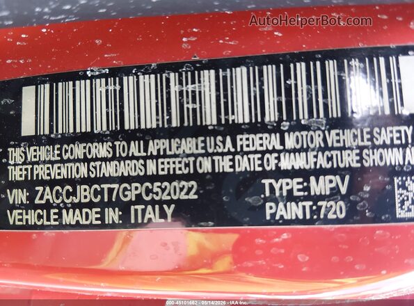 ZACCJBCT7GPC52022 2016 JEEP RENEGADE Orange 