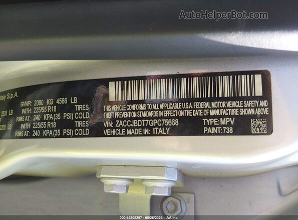 ZACCJBDT7GPC75668 2016 JEEP RENEGADE Silver Vista del compartimento del motor