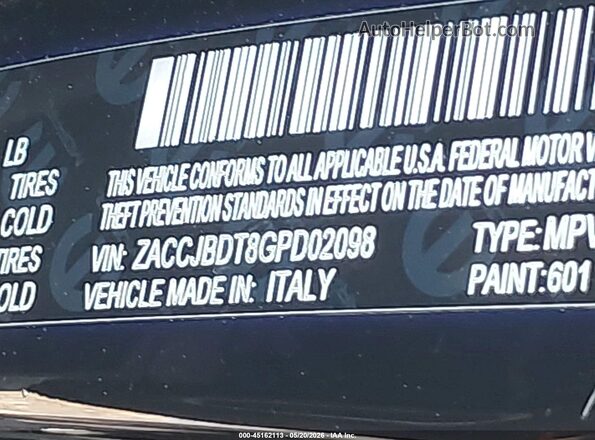 ZACCJBDT8GPD02098 2016 JEEP RENEGADE Черный Вид подкапотного пространства