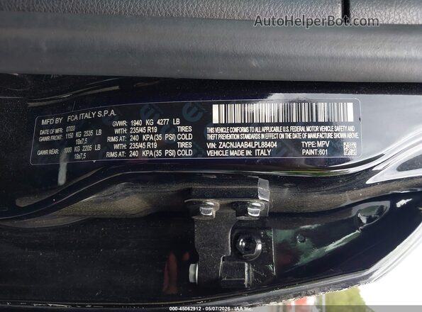 ZACNJAAB4LPL88404 2020 JEEP RENEGADE Black ძრავის განყოფილების ხედი