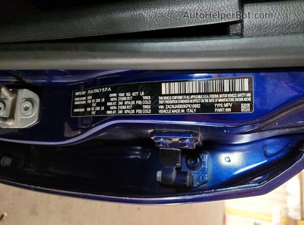 ZACNJABB0KPK19882 2019 JEEP RENEGADE Blue VIN կոդի պիտակի տեսք