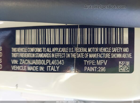 ZACNJABB0LPL46343 2020 JEEP RENEGADE White Widok komory silnika