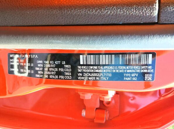 ZACNJABB2LPL71700 2020 JEEP RENEGADE Orange 