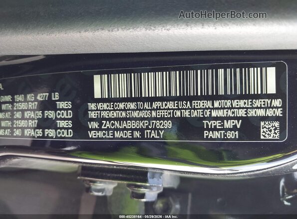 ZACNJABB6KPJ78299 2019 JEEP RENEGADE Black Vista del compartimento del motor
