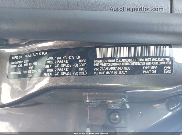 ZACNJABB7LPL47666 2020 JEEP RENEGADE Серый Вид подкапотного пространства