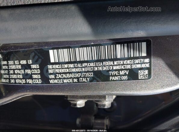 ZACNJBAB3KPJ73522 2019 JEEP RENEGADE Серый Вид подкапотного пространства