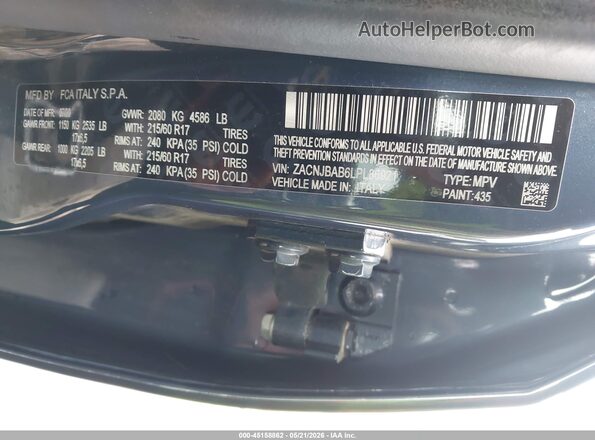 ZACNJBAB6LPL86921 2020 JEEP RENEGADE Blue Engine compartment view