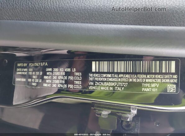 ZACNJBAB9KPJ75727 2019 JEEP RENEGADE Черный Вид подкапотного пространства
