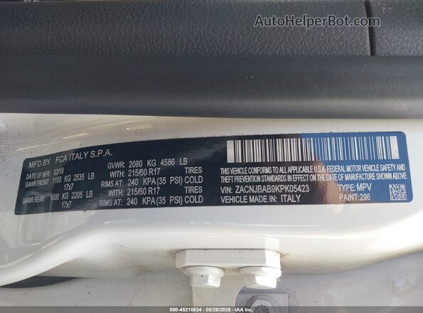 ZACNJBAB9KPK05423 2019 JEEP RENEGADE White Շարժիչի բաժամունքի տեսք