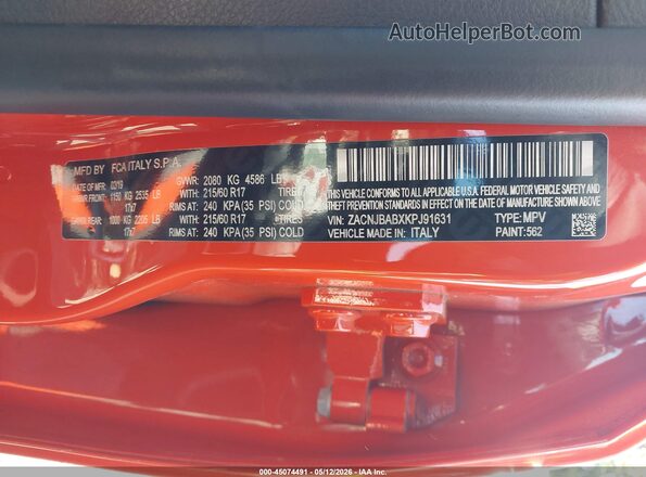 ZACNJBABXKPJ91631 2019 JEEP RENEGADE Orange ძრავის განყოფილების ხედი