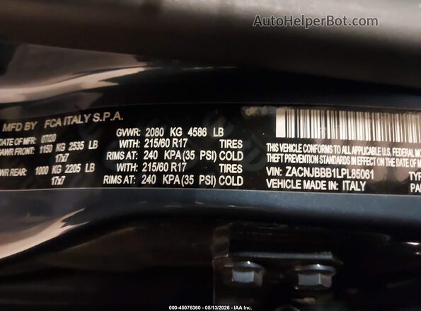 ZACNJBBB1LPL85061 2020 JEEP RENEGADE Blue Engine compartment view