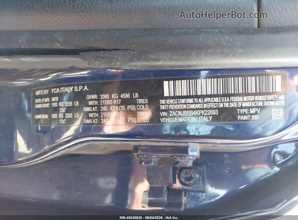 ZACNJBBB4KPK22693 2019 JEEP RENEGADE Blue Вид підкапотного простору