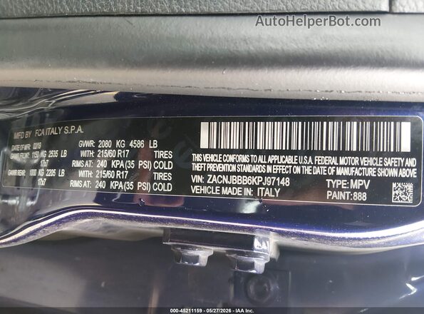 ZACNJBBB6KPJ97148 2019 JEEP RENEGADE Dark Blue 