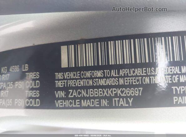 ZACNJBBBXKPK26697 2019 JEEP RENEGADE Silver Вид підкапотного простору