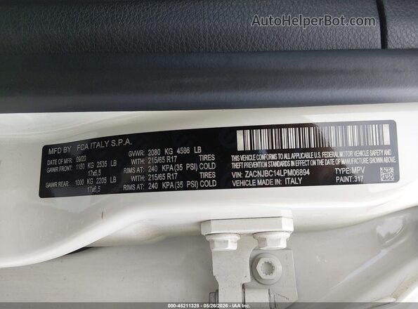 ZACNJBC14LPM06894 2020 JEEP RENEGADE White Engine compartment view