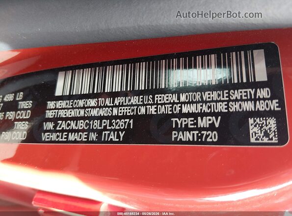 ZACNJBC18LPL32671 2020 JEEP RENEGADE Orange Շարժիչի բաժամունքի տեսք