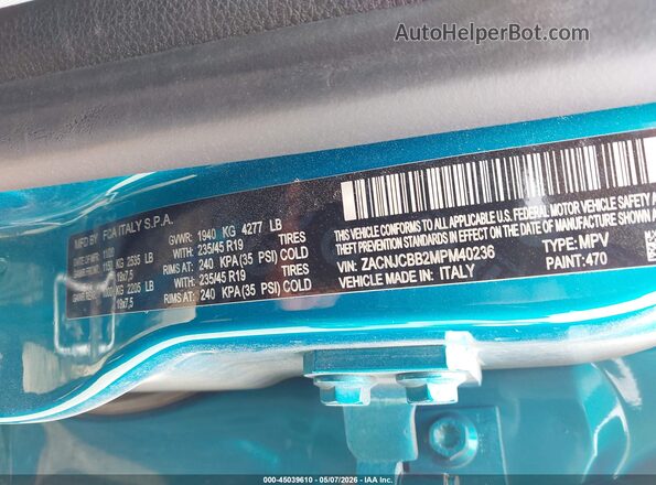 ZACNJCBB2MPM40236 2021 JEEP RENEGADE Teal ძრავის განყოფილების ხედი