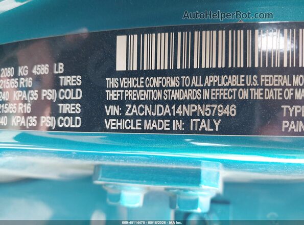 ZACNJDA14NPN57946 2022 JEEP RENEGADE Teal Շարժիչի բաժամունքի տեսք