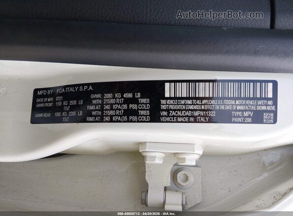 ZACNJDAB1MPN11322 2021 JEEP RENEGADE Белый Вид подкапотного пространства