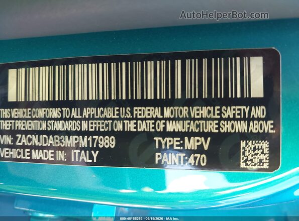 ZACNJDAB3MPM17989 2021 JEEP RENEGADE Turquoise Widok komory silnika