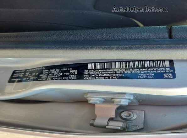 ZACNJDAB6MPM32647 2021 JEEP RENEGADE Silver Вид наклейки з VIN-кодом