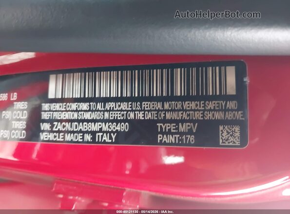 ZACNJDAB8MPM36490 2021 JEEP RENEGADE Red Շարժիչի բաժամունքի տեսք