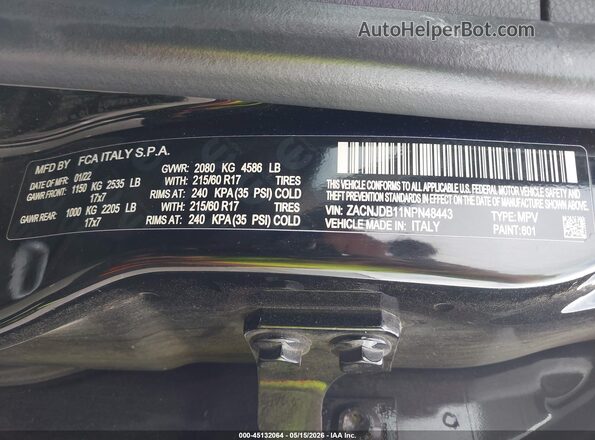 ZACNJDB11NPN48443 2022 JEEP RENEGADE Black Շարժիչի բաժամունքի տեսք