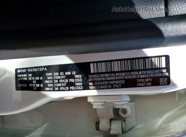 ZACNJDB11NPN90322 2022 JEEP RENEGADE White Вид наклейки з VIN-кодом