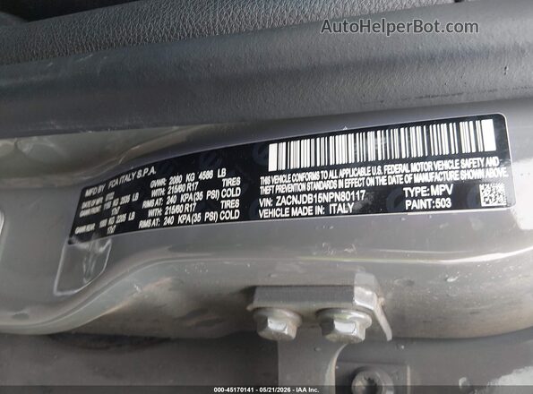 ZACNJDB15NPN80117 2022 JEEP RENEGADE Gray Շարժիչի բաժամունքի տեսք