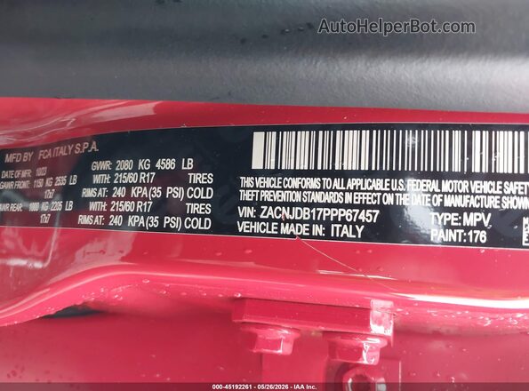 ZACNJDB17PPP67457 2023 JEEP RENEGADE Red Engine compartment view