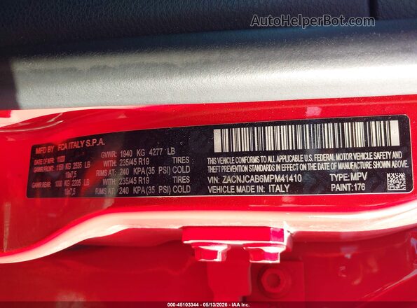 ZACNJDC10MPN30545 2021 JEEP RENEGADE Red Вид підкапотного простору
