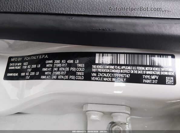 ZACNJDC17PPP67747 2023 JEEP RENEGADE White Вид підкапотного простору