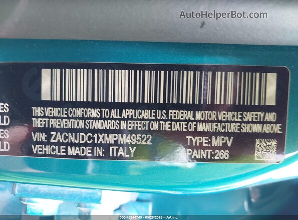 ZACNJDC1XMPM49522 2021 JEEP RENEGADE Teal ძრავის განყოფილების ხედი