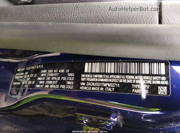 ZACNJDD17MPM32711 2021 JEEP RENEGADE Dark Blue Engine compartment view