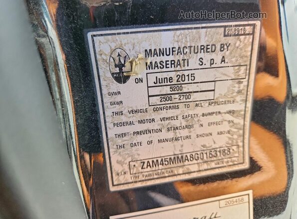 ZAM45MMA8G0163188 2016 MASERATI GRANTURISM Black VIN კოდის სტიკერის ხედი