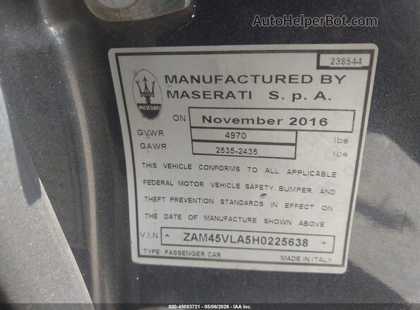 ZAM45VLA5H0225638 2017 MASERATI GRANTURISM Gray 