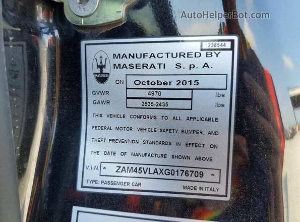 ZAM45VLAXG0176709 2016 MASERATI GRANTURISM Black Вид наклейки з VIN-кодом