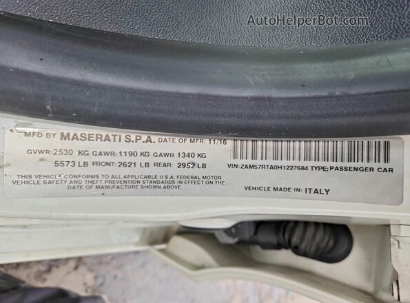 ZAM57RTA0H1227684 2017 MASERATI GHIBLI White ძრავის განყოფილების ხედი