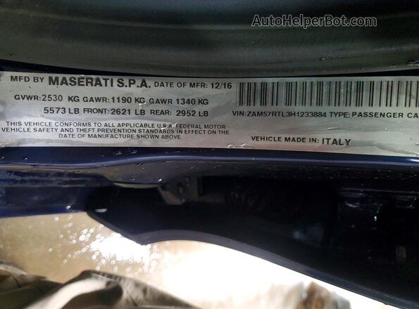ZAM57RTL3H1233884 2017 MASERATI GHIBLI Blue Շարժիչի բաժամունքի տեսք