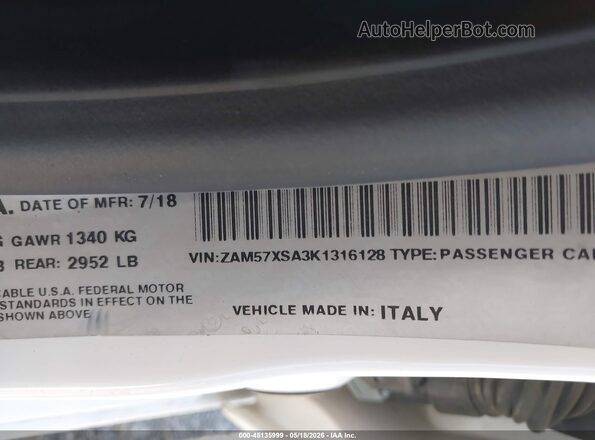 ZAM57XSA3K1316128 2019 MASERATI GHIBLI White Engine compartment view